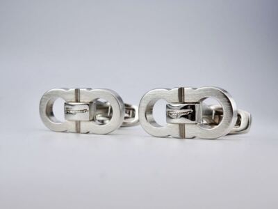 Salvatore Ferragamo Iconic Double Gancini Silver Cufflinks Made in