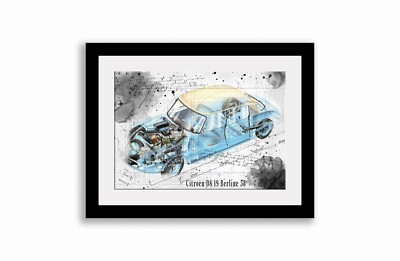 Line Tech Zeichnung Citroën DS 19 Limousine 58 Cutaway Kunst Posterdruck