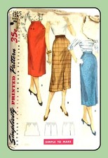 Straight SKIRTS Jr Misses ONE-YARD Easy Simplicity 1345 Vtg 50's Sewing Pattern