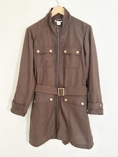 Travelsmith Jacket Womens Large Petite Brown Belted Pockets Safari Zip Front