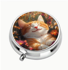 Orange Cat pill box medicine Trinket NEW Free Ship 2 Inch Stocking Stuffer
