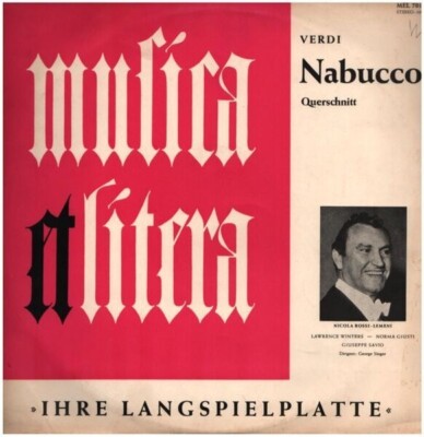 LP Verdi / George SInger, Max Thurn, Musica Et Litera Hamburg Nabucco (Querschn