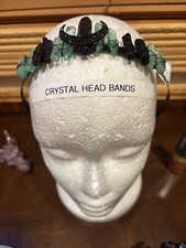 Wicca Hair Accessory : Crystal Crown black obsidian dyed green quartz