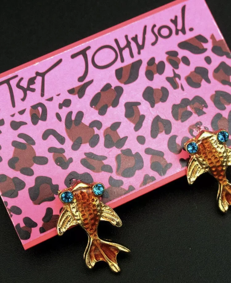Pendientes Betsey Johnson Esmalte Naranja Esmalte Estrás Oro Pez Nuevos con Etiquetas Foto 3 de 4