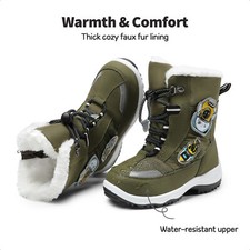 Kids Boys Girls Snow Boots Faux Fur Lined Mid Calf Funny DIY Winter Ski Boots