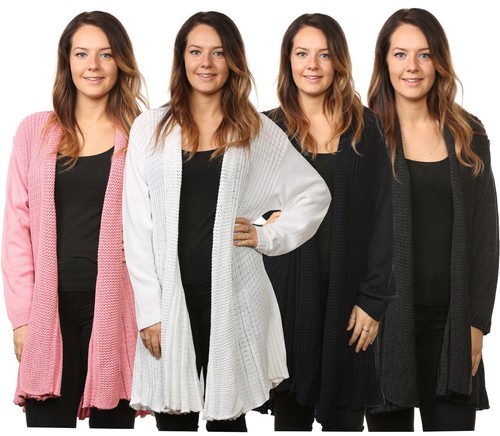 Bay Ecom UK Women's Ladies Knitted Waterfall Boyfriend Cardigans Sweaters Full Sleeves Long Top Plus Sizes