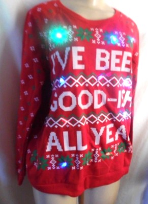 LIGHTED CHRISTMAS FLEECE WE BEEN GOOD-ISH ALL YEAR RED TOP L SLEEVE Jnrs L 11-13