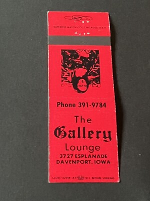 Vintage Iowa Matchbook  The Gallery Lounge - Mona Lisa  Davenport