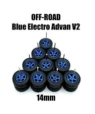 5x Sets Blue Advan V2 14mm OFF ROAD Real Rider Wheel W/ Rubber 1/64 H0T Wheelz