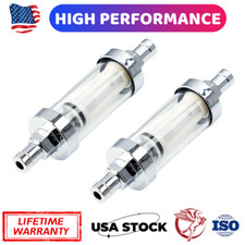 2PCS 9748 Universal Fuel Filter βClear View Inline 3/8" Chrome Hose Barb Petrol