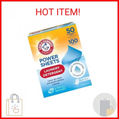 Arm & Hammer Power Sheets Laundry Detergent, Fresh Linen 50ct, up to 100 Small L