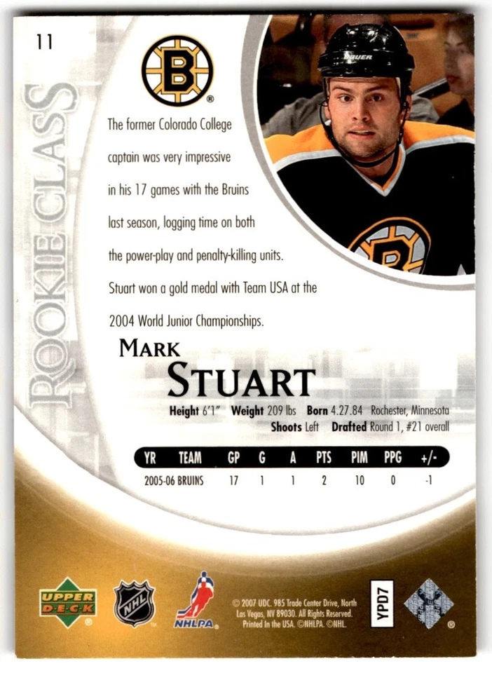 Mark Stuart 2006-07 Upper Deck Class Box Set Rookie #11 Boston Bruins - Image 2 of 2