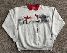 Vtg 80s ROOSTER BARN Country Christmas TREE Red Cardinal 50/50 Sweatshirt XL