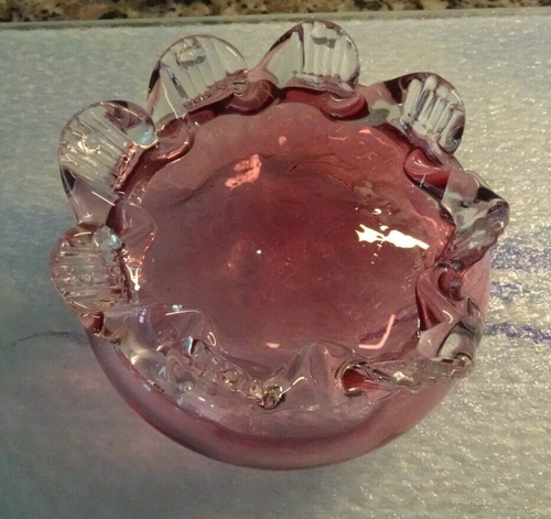 Ancien bol à noix cave à sel ouverte anglaise en verre art violet canneberge - Photo 9/10