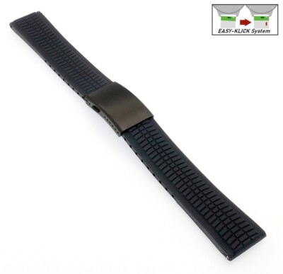 XL-Extralang Premium FKM-Kautschuk Uhrenarmband Modell Riga-P schwarz 24 mm