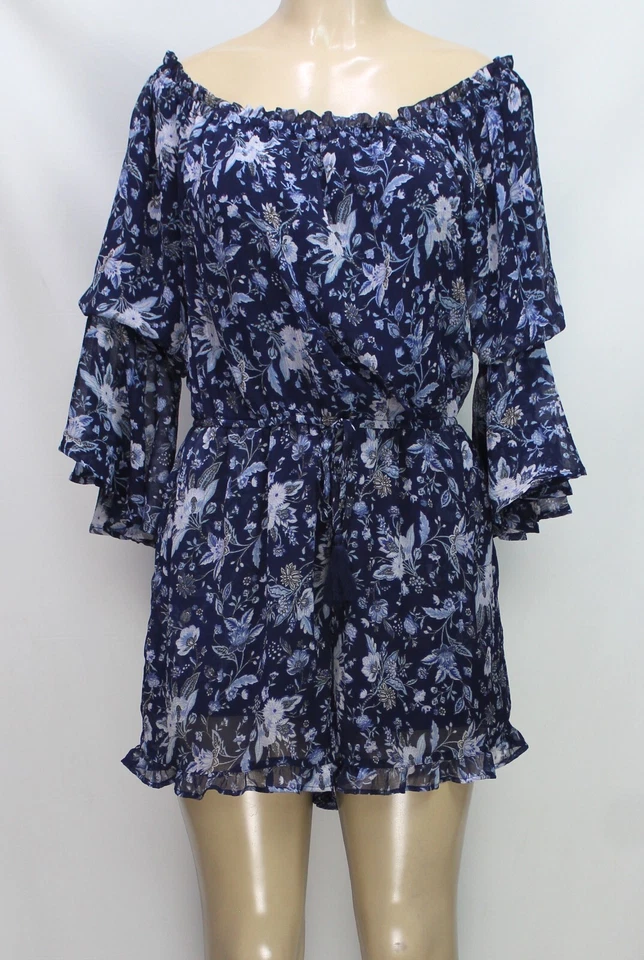 Mameluco para mujer American Eagle Outfitters con volantes manga 3/4 floral azul talla L Foto 2 de 4