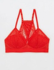 Aerie Red Real Power Wireless Push Up Paisley Lace Bralette Bra