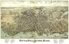 Fall River, Massachusetts - 1877 - Aerial Bird's Eye View Map Poster