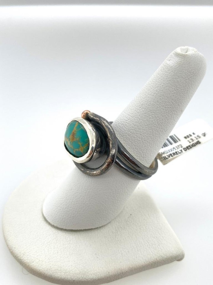 Artisan Abstract Modernist Green Turquoise Sterling Silver Swirl Ring ...