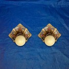 Wow Nice Pair Antique Polychrome Flush Mount Fixtures Rewired 35C