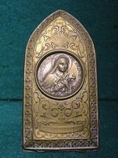 ST THERESE OF LISIEUX Old DECORATED METAL DESK PLAQUE