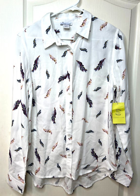 Juniper & Lime White Feather Blouse Shirt Size S Long Sleeve NWT New MSRP $42