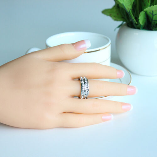 Anillo de boda para mujer Double Rowes AAA CZ correa de compromiso de acero inoxidable talla 5-12 - Imagen 2 de 13