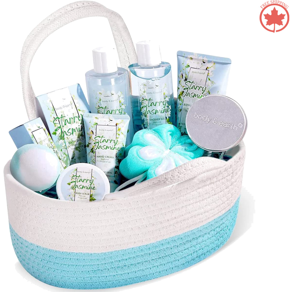 Bath Gift Set for Women with Jasmine Scent - Body & Earth Luxurious 10 Pcs Set