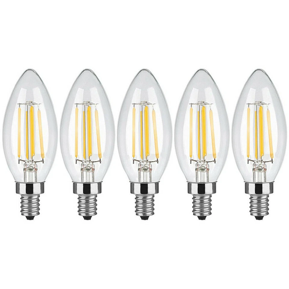 5pc/set 2W 4W 6W LED COB Candelabra Light Bulb E12 Candle Lamp Bullet Flame Bulb - Image 2 of 4