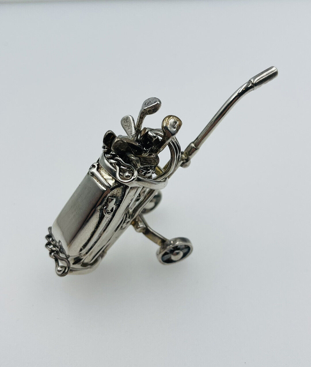 Tiffany & Co Vintage Sterling Silver Golf Clubs Bag & Tour Cart Miniature Set