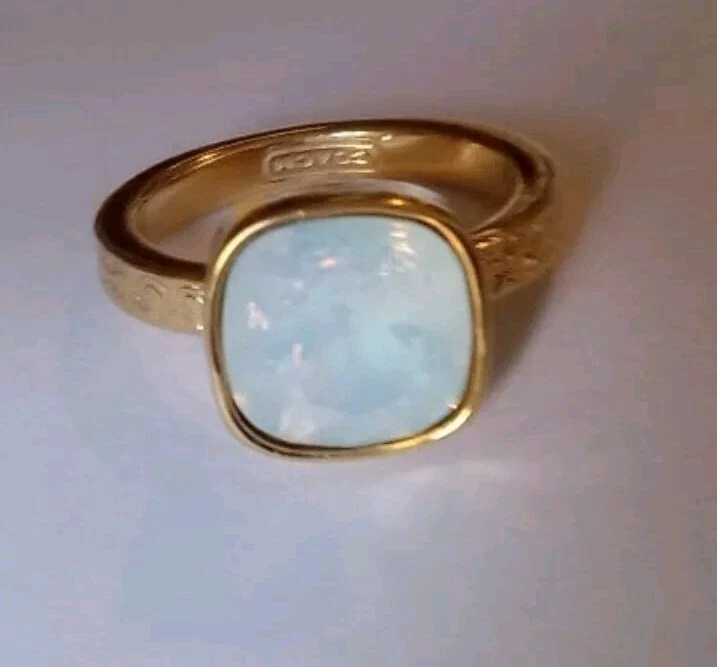 Auténtico Anillo de Diseñador COACH Oro 14k Sobre Bisel Facetado Piedra Lunar Gema Firmado Foto 3 de 4