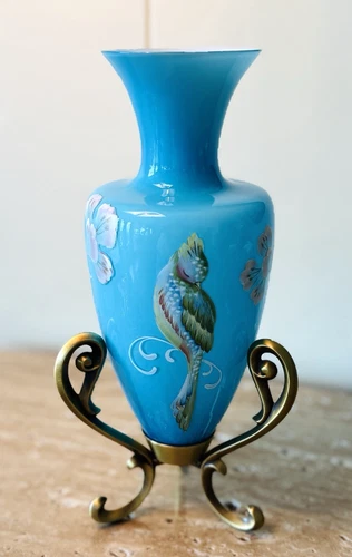 FENTON Landmark Collection Signed Hand Painted LIMITED ED Amphora Vase w/ Stand