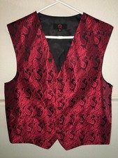 MENS red BLACK BROCADE Steampunk Edwardian WAISTCOAT WEDDING Gothic Vest XL 46"
