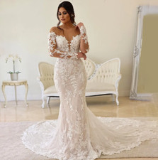 Romantic Boho Lace Wedding Dress Long Sleeve Mermaid Open Back Bridal Gowns