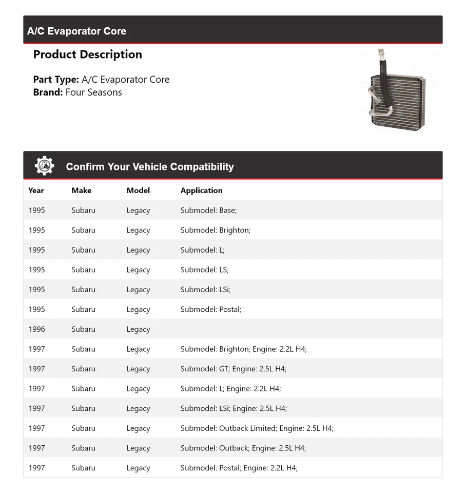 For 1995-1997 Subaru Legacy A/C Evaporator Core 4 Seasons 1996 - Image 2 of 4
