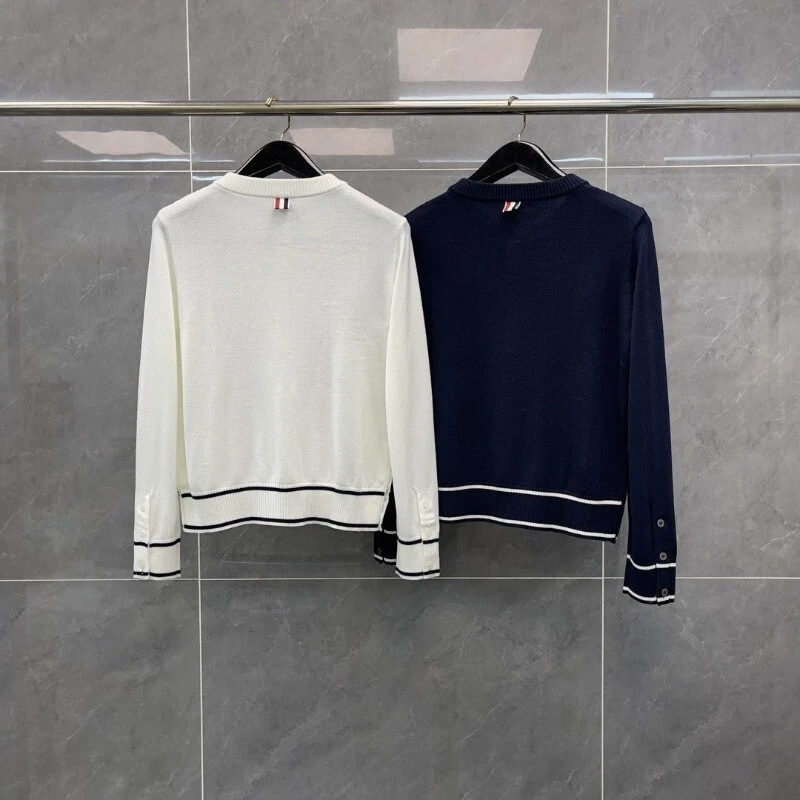 Cardigan donna Thom Browne fantasia girocollo con bottoni maglia