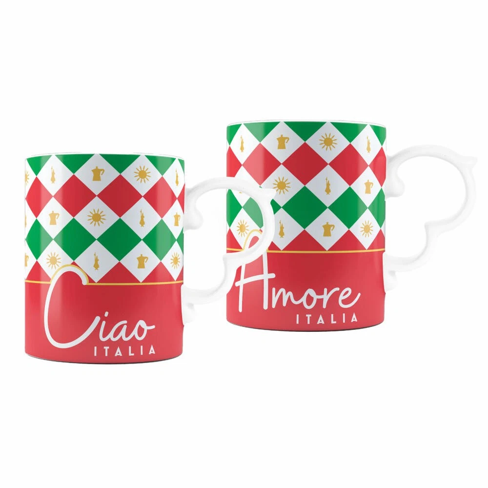 Bialetti Kaffeebecher Ciao Italia 2er Set, Porzellan, 300 ml, TRICOL03