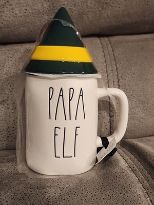 Rae Dunn Artisan Collection Papa Elf Mug with Topper Christmas Mug