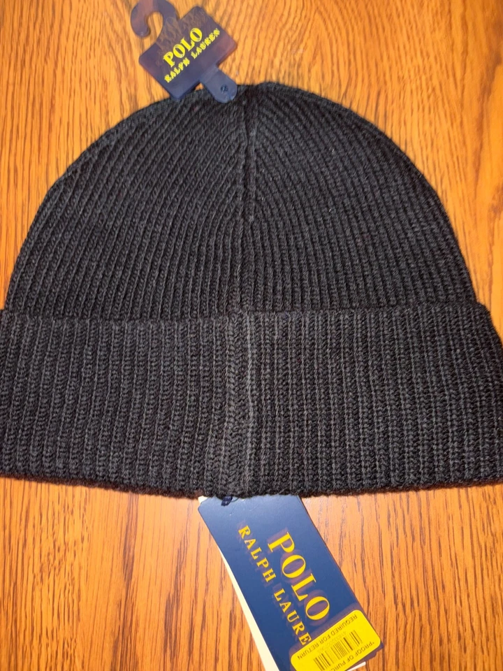 Polo Ralph Lauren Hombre Gorro, Negro Denim BearKit Puños Logo R. L. Sombrero #001 Foto 2 de 4
