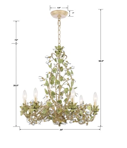Crystorama Josie 25" Champagne Green Tea Leaf and Vine Chandelier - Picture 7 of 8