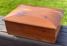 Vintage Handmade 4.25  x 3 Inch Rectangular Wooden Lidded Trinket Box Wood Lid
