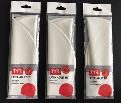 NWT Lot of 3 TYR Solid Latex Junior  Swim Cap White New
