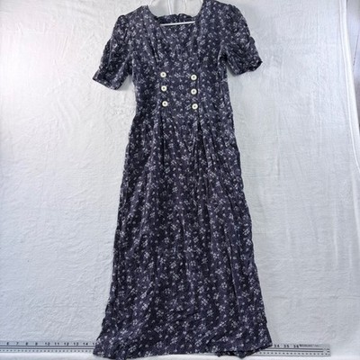 All That Jazz Maxi Dress Floral Navy Button Front V-Neck Short Sleeve Size 5/6