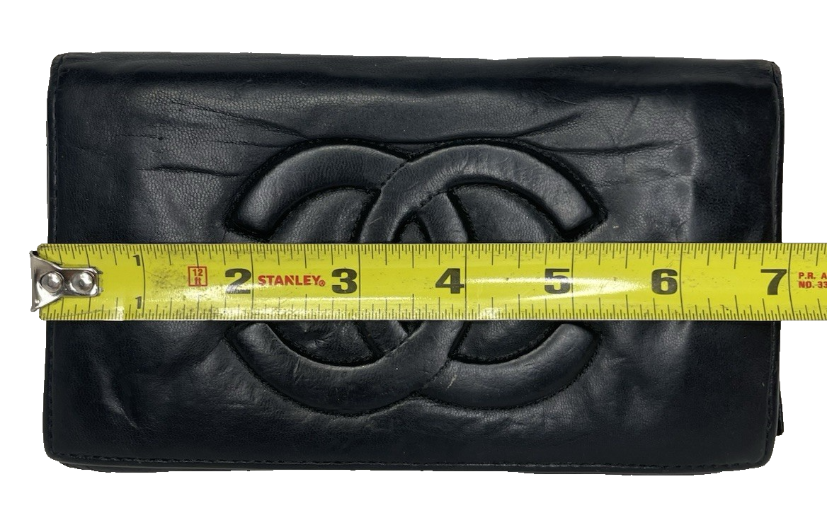 Vintage Chanel Black Leather Bi-Fold Wallet Interlocking CC Logo