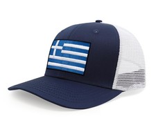 Greece Flag Hat for Men Women – Snapback Trucker Baseball Cap (Navy White)