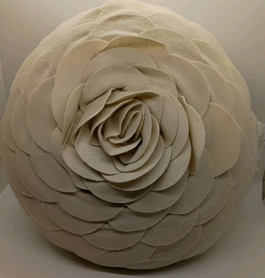 NEW Pottery Barn Kids Round Rose Felt Pillow Off White Wool Blend Flower NWT