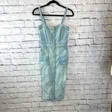 Guess Light Wash Denim Button Front Midi Dress XS