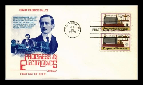 DR JIM STAMPS US COVER PROGRESS IN ELECTRONICS FDC PAIR MARCONI FLEETWOOD