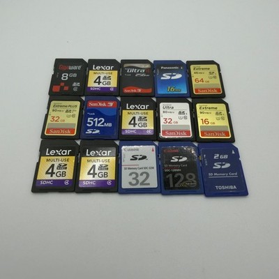 Lot of 15 Miscellaneous SD Cards Brands Include Sandisk Lexar - Untested - GC380