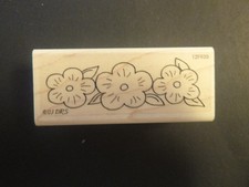 3 flower border - Rubber Stamp - Wood Mounted - Used